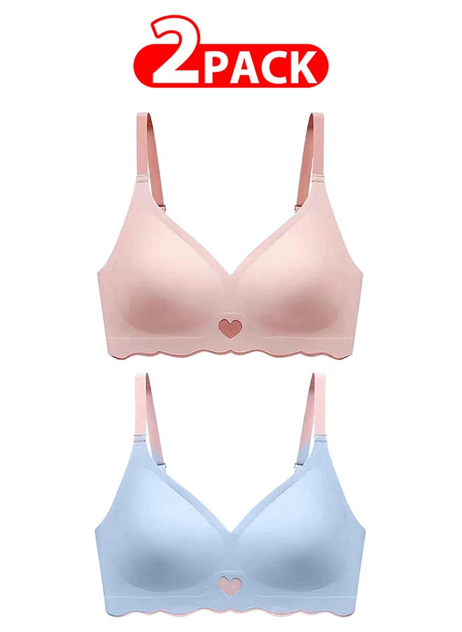 2 Pack Women's Medium Sports Bra Strong Support Seamless Lace Non-Slip Sports Bra Daily Wear Bra Without Underwire Classic Soft Bra for Yoga Sports Bustier Blue/Pink