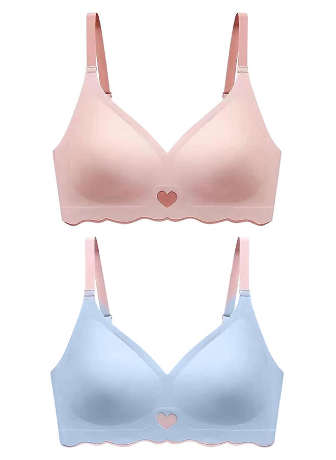 2 Pack Women's Medium Sports Bra Strong Support Seamless Lace Non-Slip Sports Bra Daily Wear Bra Without Underwire Classic Soft Bra for Yoga Sports Bustier Blue/Pink