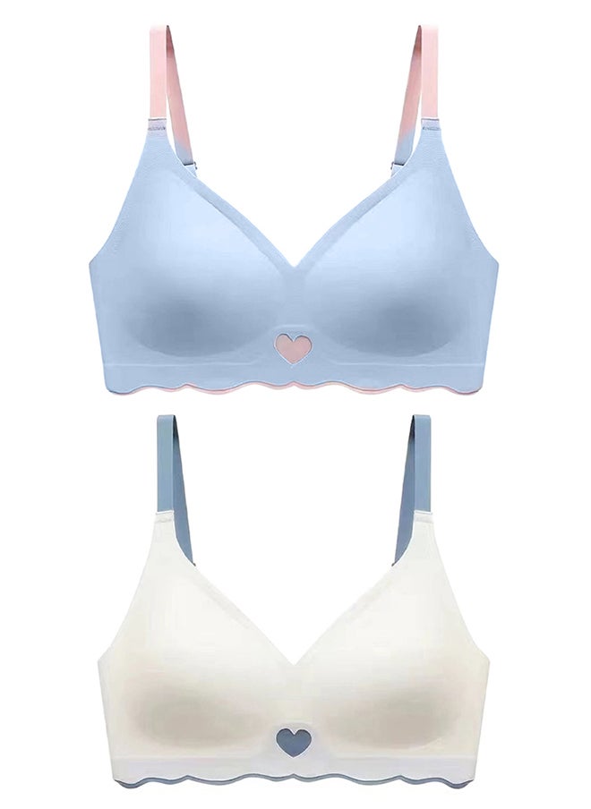 2 Pack Women's Medium Sports Bra Strong Support Seamless Lace Non-Slip Sports Bra Daily Wear Bra Without Underwire Classic Soft Bra for Yoga Sports Bustier White/Blue