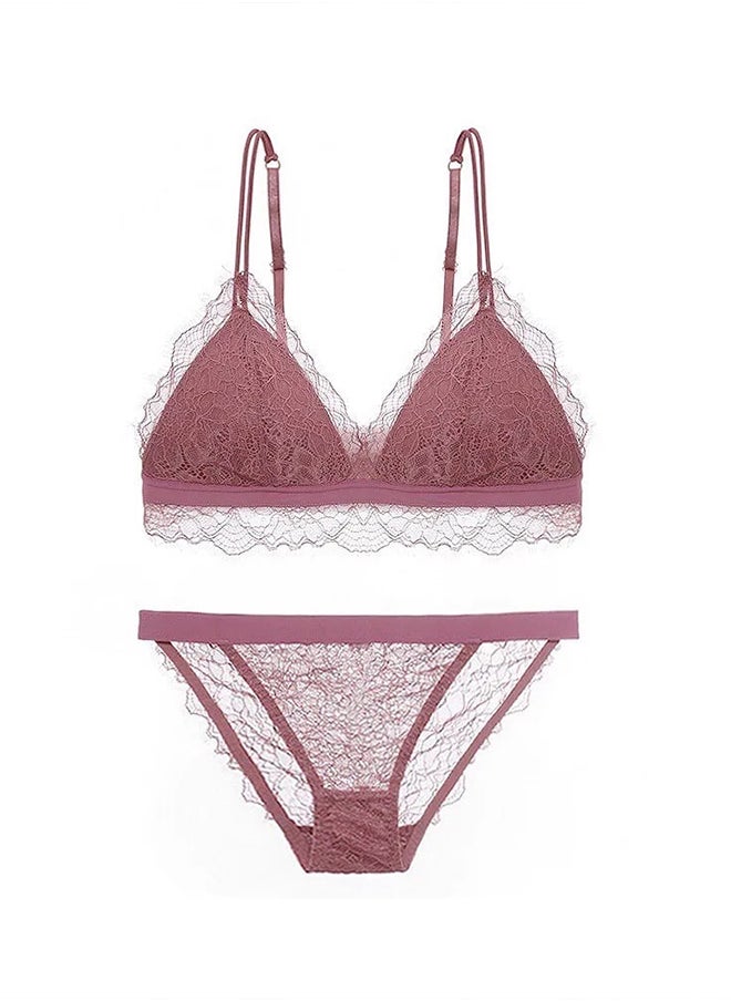 Women's Medium Size Bra and Panty Set Bra Lace Lash Floral Briefs Underwear Triangle Cup Young Girls Underwear Lingerie Bra and Panties Set Apricot
