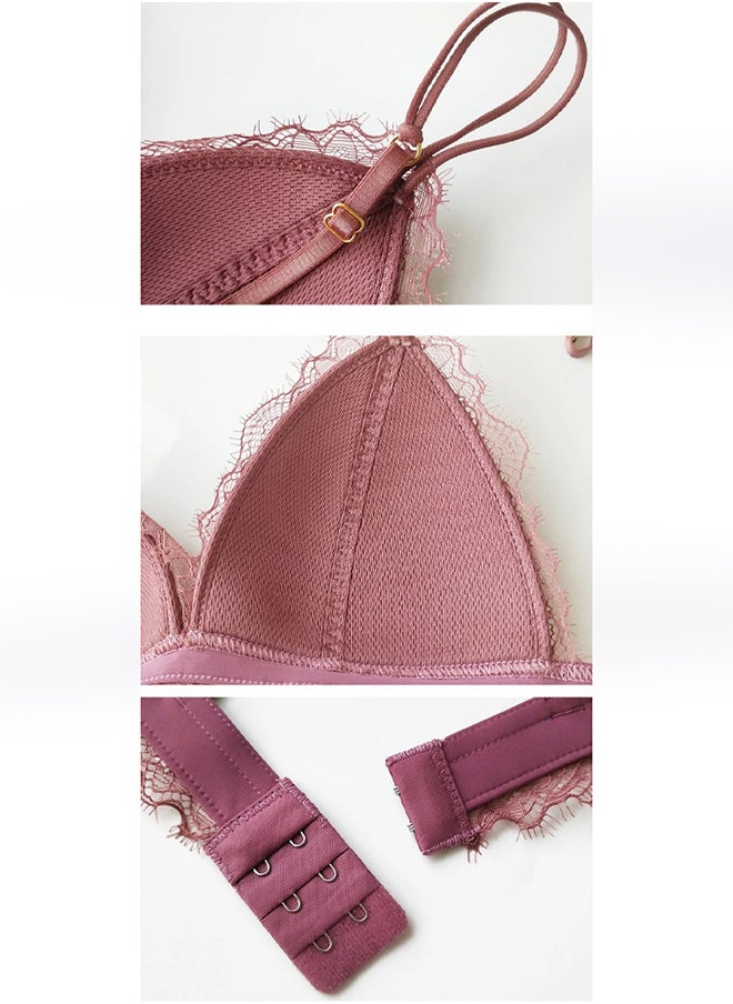 Women's Medium Size Bra and Panty Set Bra Lace Lash Floral Briefs Underwear Triangle Cup Young Girls Underwear Lingerie Bra and Panties Set Apricot