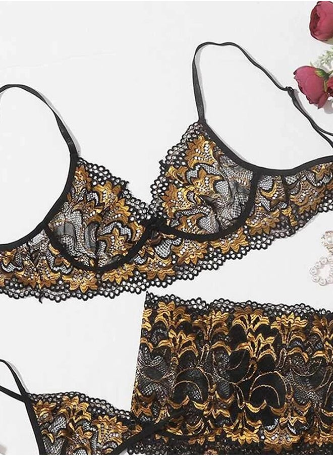 Women XL Lingerie Set Transparent Lace Lingerie Set Passion Outfit Sleepwear Babydoll Set Suspenders Deep V Bodysuit Corset Nightwear Yellow