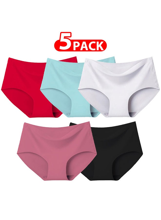 5 Packs Women's Underwear Silk Women Lingerie Seamless Women High Rise Underwear Multicolour/Size Guide: 155/80 (S) - 160/85 (M) -165/90 (L) -170/95 (XL)