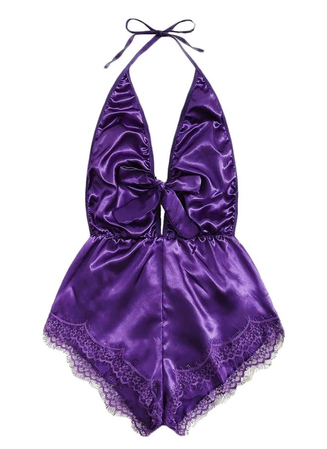 Women XL Size Stain Silk Underwear Deep V Neck Lingerie Fashion Ladies Sleepwear Bodysuit Teddy Lingerie Sleepwear Purple/XL-Bust 96CM-Waist 76cm-hip 100cm