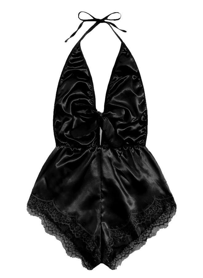 Women XXL Size Stain Silk Underwear Deep V Neck Lingerie Fashion Ladies Sleepwear Bodysuit Teddy Lingerie Sleepwear Black/XXL-Bust 100CM-Waist 80cm-hip 106cm
