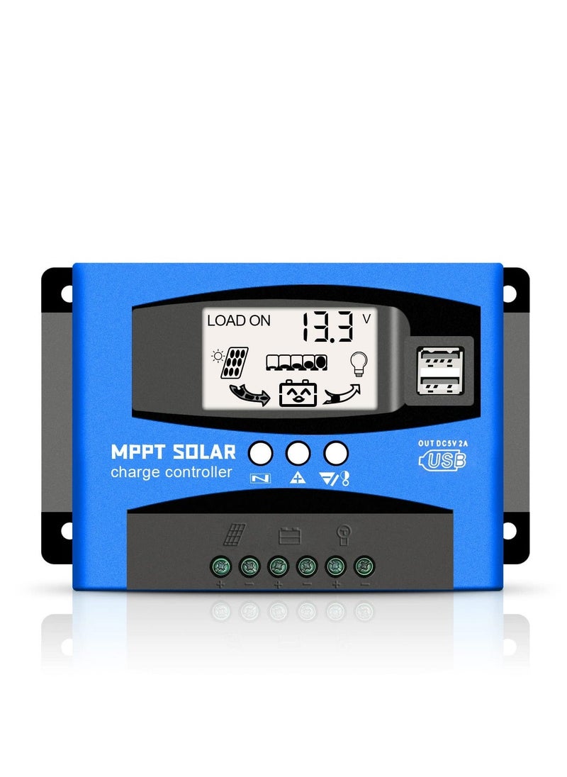 60A MPPT Solar Charge Controller, Solar Regulator Charge Controller, with LCD Display Dual USB Multiple Load Control Modes, 12v/24v Current Auto Focus, MPPT Tracking Charge