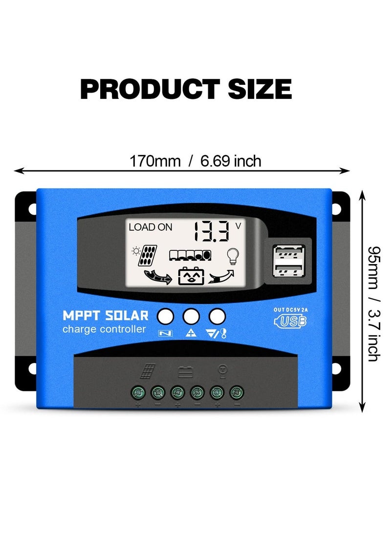 60A MPPT Solar Charge Controller, Solar Regulator Charge Controller, with LCD Display Dual USB Multiple Load Control Modes, 12v/24v Current Auto Focus, MPPT Tracking Charge