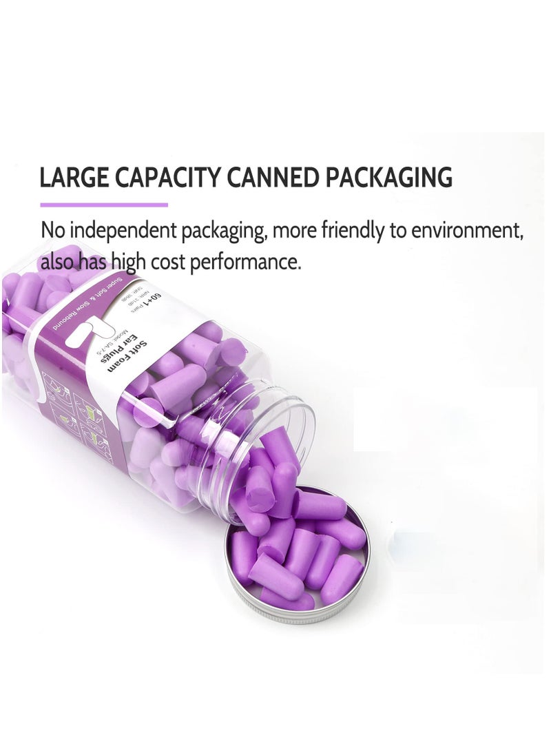 Ultra Soft Foam Earplugs Sleep 38dB Noise Cancelling Ear Plugs for Sleeping Shooting Snoring Work Loud 60 Pairs Purple