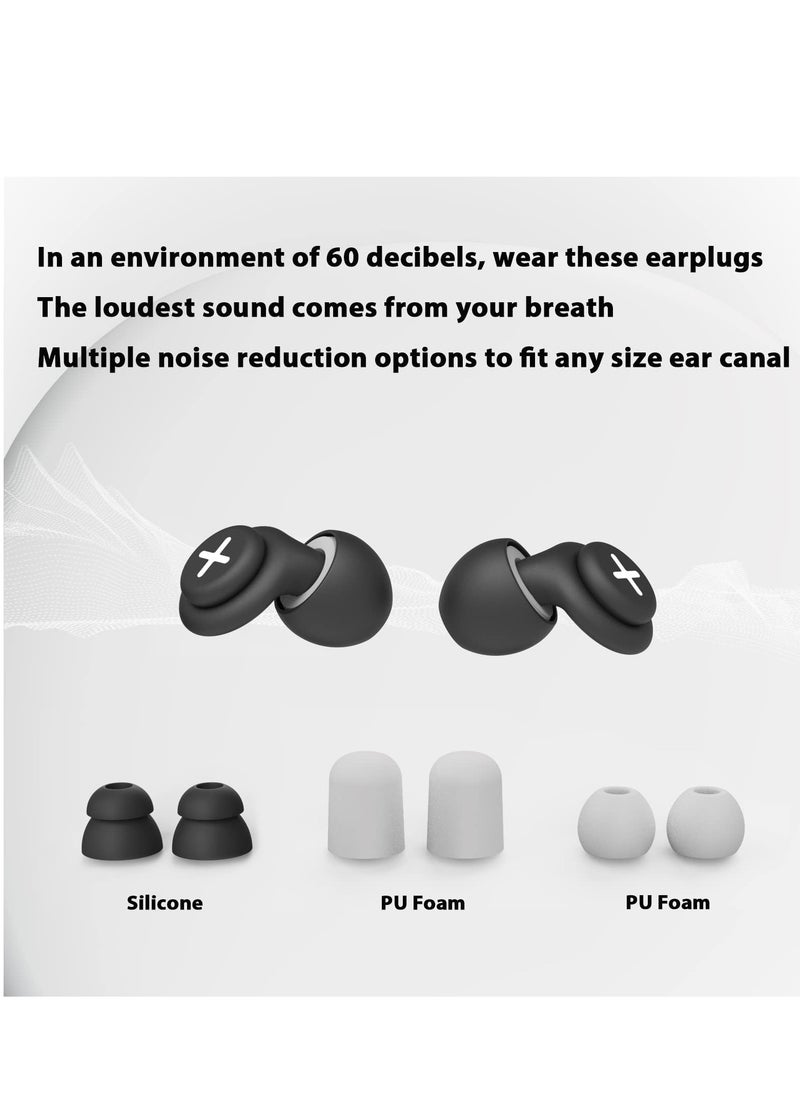 Noise Reduction Ear Plugs-40 dB Noise Cancelling Reusable Hearing Protection in Flexible Silicone for Sleeping, Traveling, Concerts, Work & Swimming,3 Wearing Styles, Black