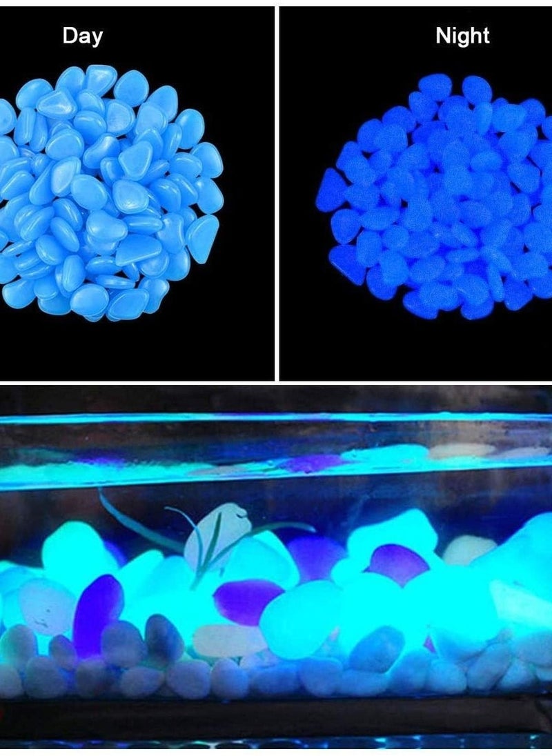 Glowing Pebbles, Glow in the Dark Stones Rocks Luminous Cobblestones for Garden Walkways Decoration, Aquarium Fish Tank Park Ornaments Backyard Driveway Decorative 100Pcs Blue