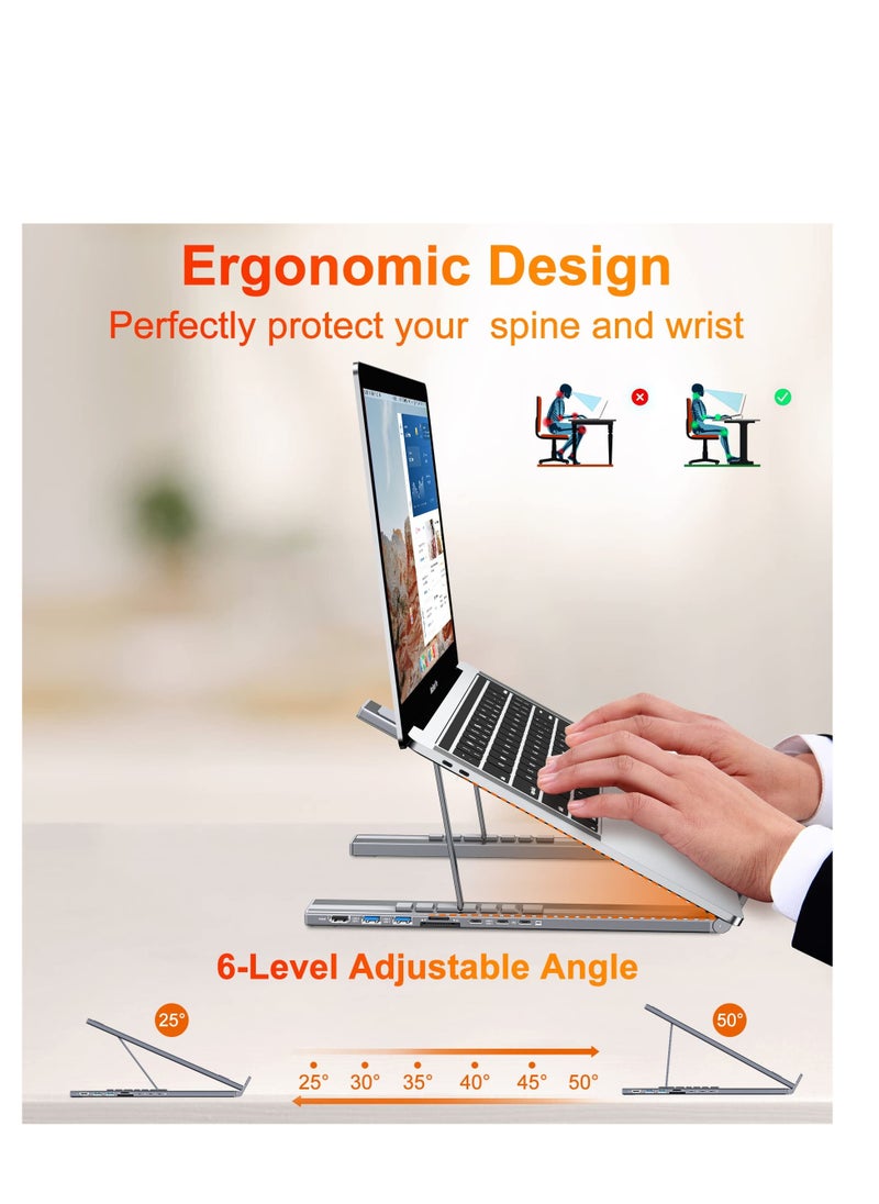 Laptop Docking Station Stand, USB C Dock Tablet Stand, 7 in 1 USB C Hub with 4K HDMI, 2 USB 3.1, PD 100W, Universal Docking Station for MacBook Pro/Air/Dell/HP/Surface/Lenovo, Plug and Play