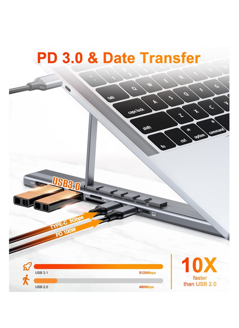 Laptop Docking Station Stand, USB C Dock Tablet Stand, 7 in 1 USB C Hub with 4K HDMI, 2 USB 3.1, PD 100W, Universal Docking Station for MacBook Pro/Air/Dell/HP/Surface/Lenovo, Plug and Play