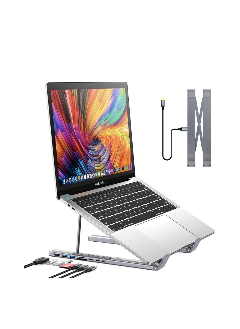 Laptop Docking Station Stand, USB C Dock Tablet Stand, 7 in 1 USB C Hub with 4K HDMI, 2 USB 3.1, PD 100W, Universal Docking Station for MacBook Pro/Air/Dell/HP/Surface/Lenovo, Plug and Play