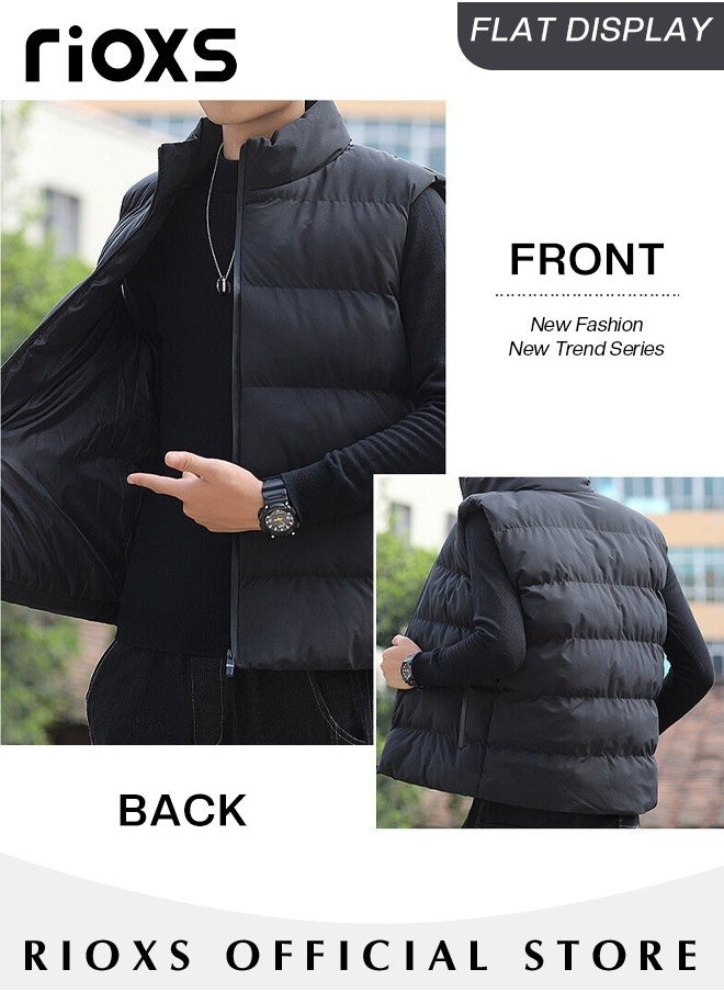 Men's Casual Quilted Puffer Lightweight Vest Outdoor Stand Collar Sleeveless Down Jacket Coat for Autumn and Winter