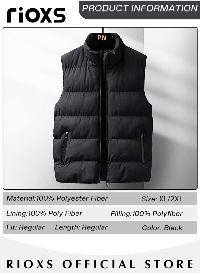 Men's Casual Quilted Puffer Lightweight Vest Outdoor Stand Collar Sleeveless Down Jacket Coat for Autumn and Winter