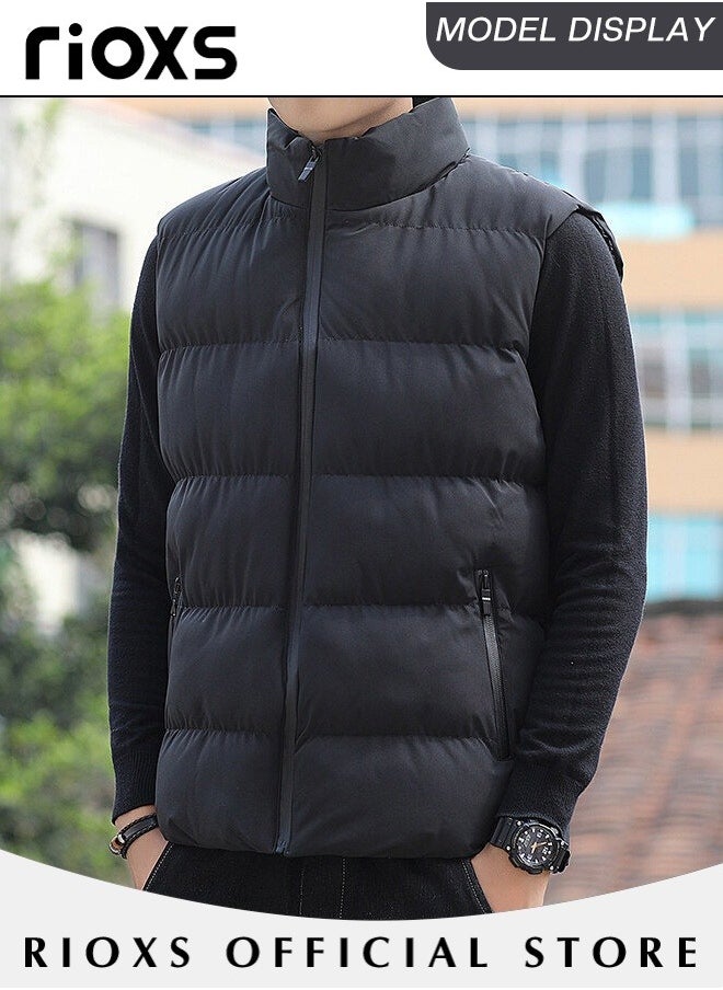 Men's Casual Quilted Puffer Lightweight Vest Outdoor Stand Collar Sleeveless Down Jacket Coat for Autumn and Winter