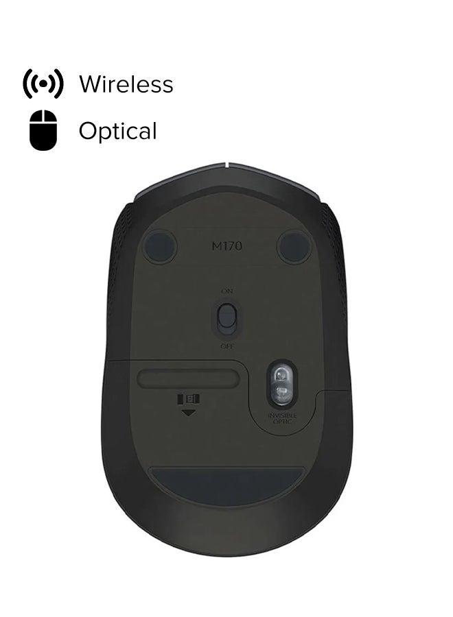 Logitech M170 Wireless USB Mouse, 2.4GHz Wireless Technology, Optical Tracking, Up to 10m Wireless Range, Grey/Black