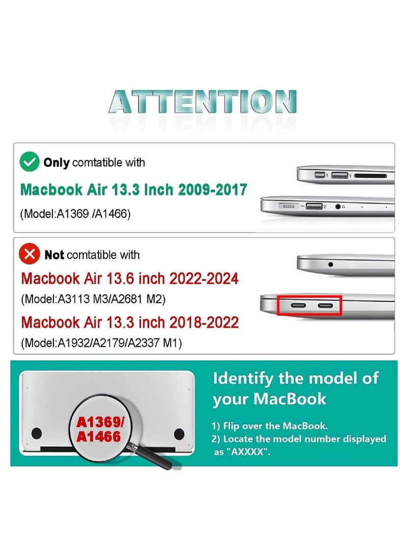 Plastic Hard Shell Case Cover Compatible with Older Version MacBook Air 13.3-Inch Model:- A1369/A1466 Released 2010 to 2017