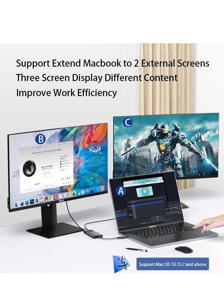 USB C/A to Dual HDMI Adapter for 2 Monitors, Splitter Extend Display & Mirroring Screen Converter for MacBook Pro Air M1 M2 Windows 10 11, Display 3 Separate Screens