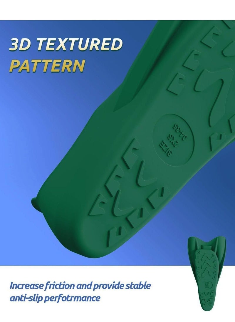 Swimming Fins, Streamlined Training Short Flippers, Silicone Swimming Flippers for Kids Adults and for Swimming Snorkeling and Diving 2XS, Deep Green