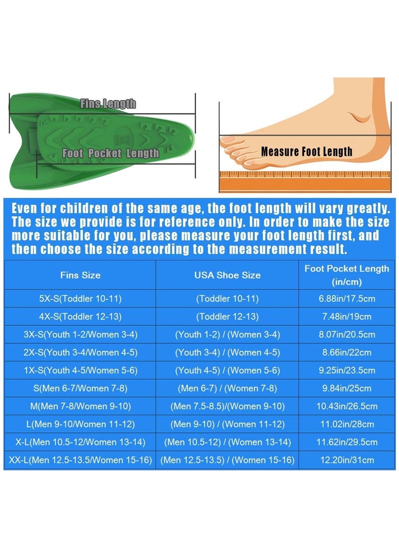 Swimming Fins, Streamlined Training Short Flippers, Silicone Swimming Flippers for Kids Adults and for Swimming Snorkeling and Diving 2XS, Deep Green