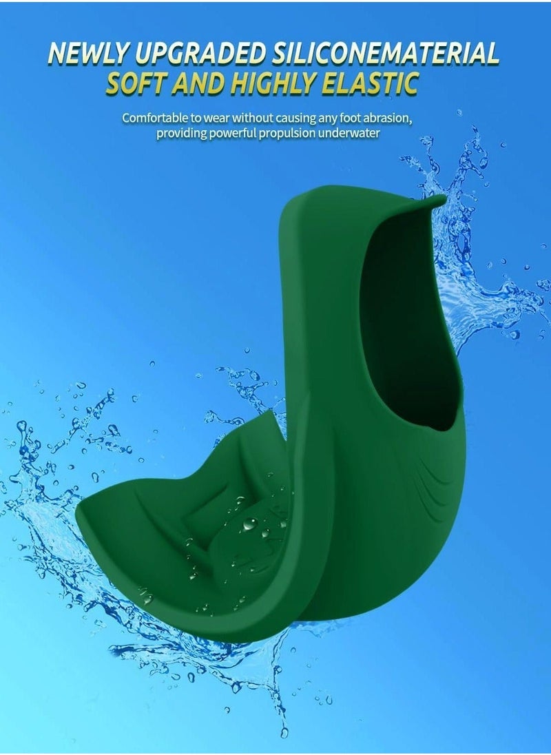 Swimming Fins, Streamlined Training Short Flippers, Silicone Swimming Flippers for Kids Adults and for Swimming Snorkeling and Diving 2XS, Deep Green