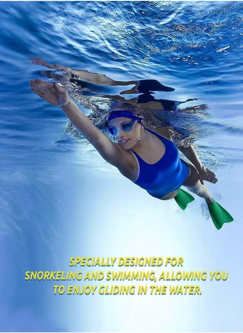 Swimming Fins, Streamlined Training Short Flippers, Silicone Swimming Flippers for Kids Adults and for Swimming Snorkeling and Diving 2XS, Deep Green