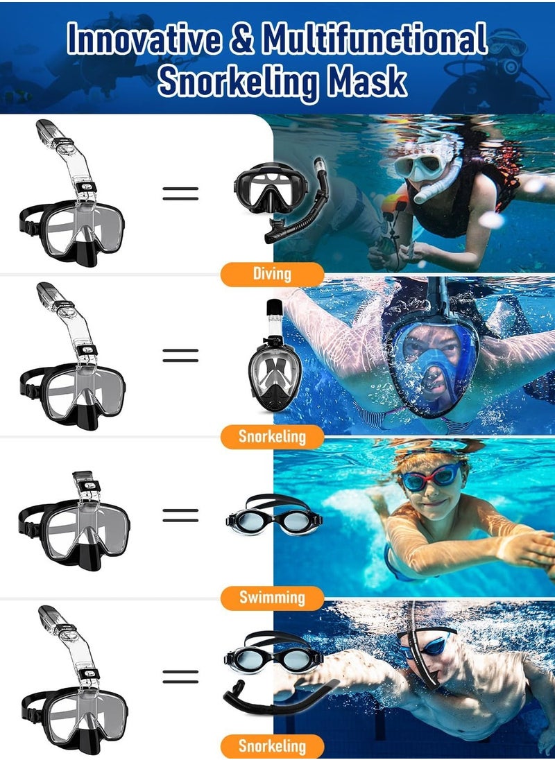 Snorkeling Mask, Diving Mask, Silicone Skirt Tempered Glass Diving Goggle, Anti-fog and Leak-proof, With Camera Mount, 180° Folding Panoramic Diving and Snorkeling Goggles, Adult Teenager Swimming Goggles, For Diving, Snorkeling, Swimming