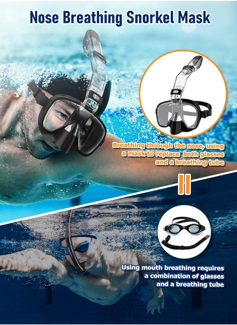 Snorkeling Mask, Diving Mask, Silicone Skirt Tempered Glass Diving Goggle, Anti-fog and Leak-proof, With Camera Mount, 180° Folding Panoramic Diving and Snorkeling Goggles, Adult Teenager Swimming Goggles, For Diving, Snorkeling, Swimming