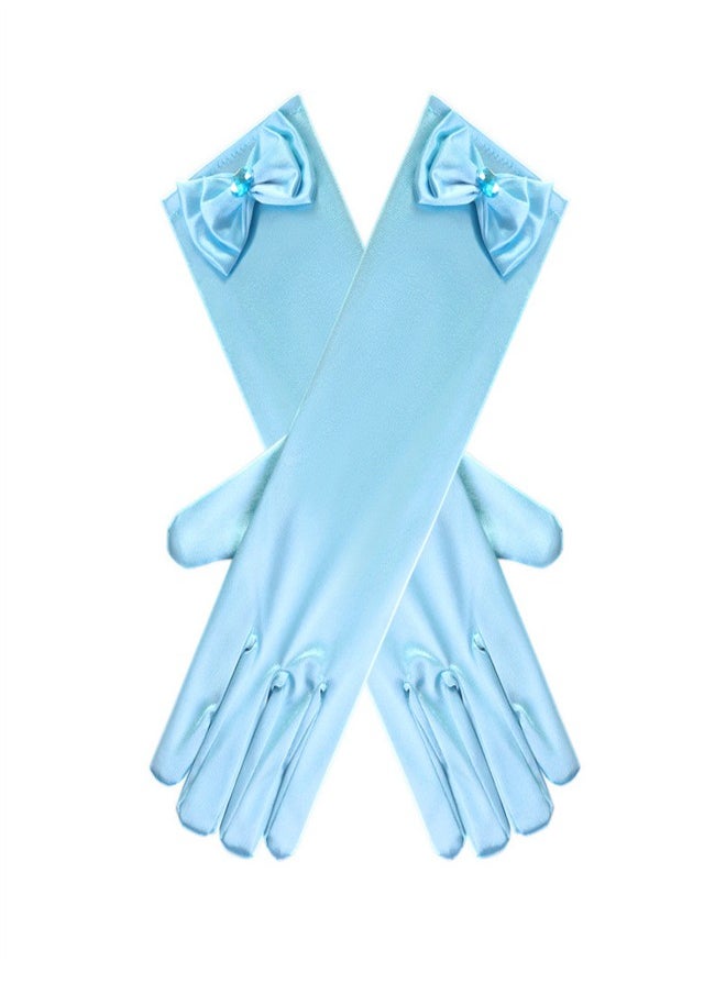 Girls' Spring and Autumn Long Gloves Blue