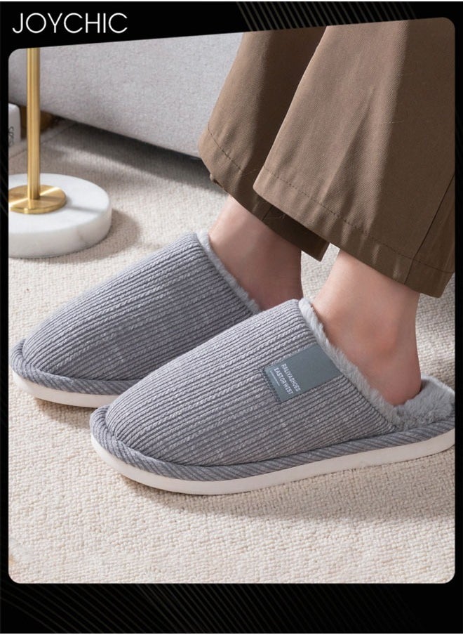 Men Autumn and Winter Cotton Breathable Home Indoor Slippers Soft Sole Thickened Plush Warm Bedroom Slippers Grey