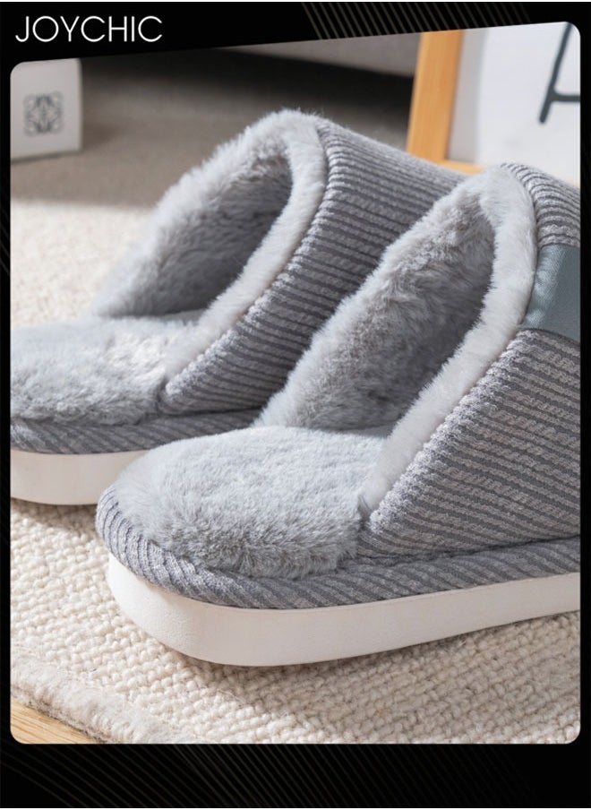 Men Autumn and Winter Cotton Breathable Home Indoor Slippers Soft Sole Thickened Plush Warm Bedroom Slippers Grey