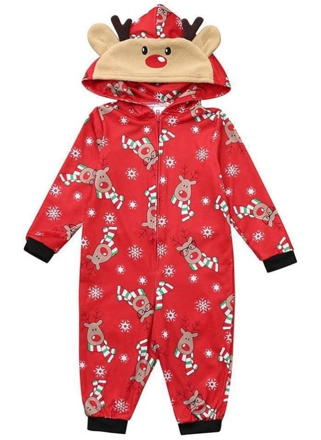 Matching Pajamas for Family Xmas Pjs Mathching Set Holiday Zip Up Hooded Onesie Long Sleeve Print Jumpsuit Soft Comfort Sleepwear  for Couples Adult Women Men Kid Baby