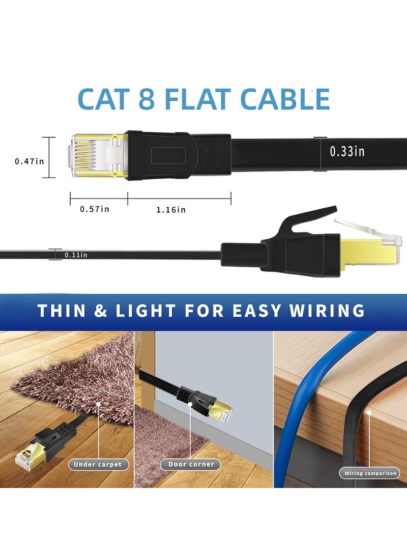 Cat8 Ethernet Cable, 30 Meters 40GBPS 2000Mhz Flat LAN Network Cable, High Speed Shielded Internet Network Patch Cord with Gold Plated RJ45 Connector for Modem, Router, Switch, PS5/PS4/PS3, Xbox
