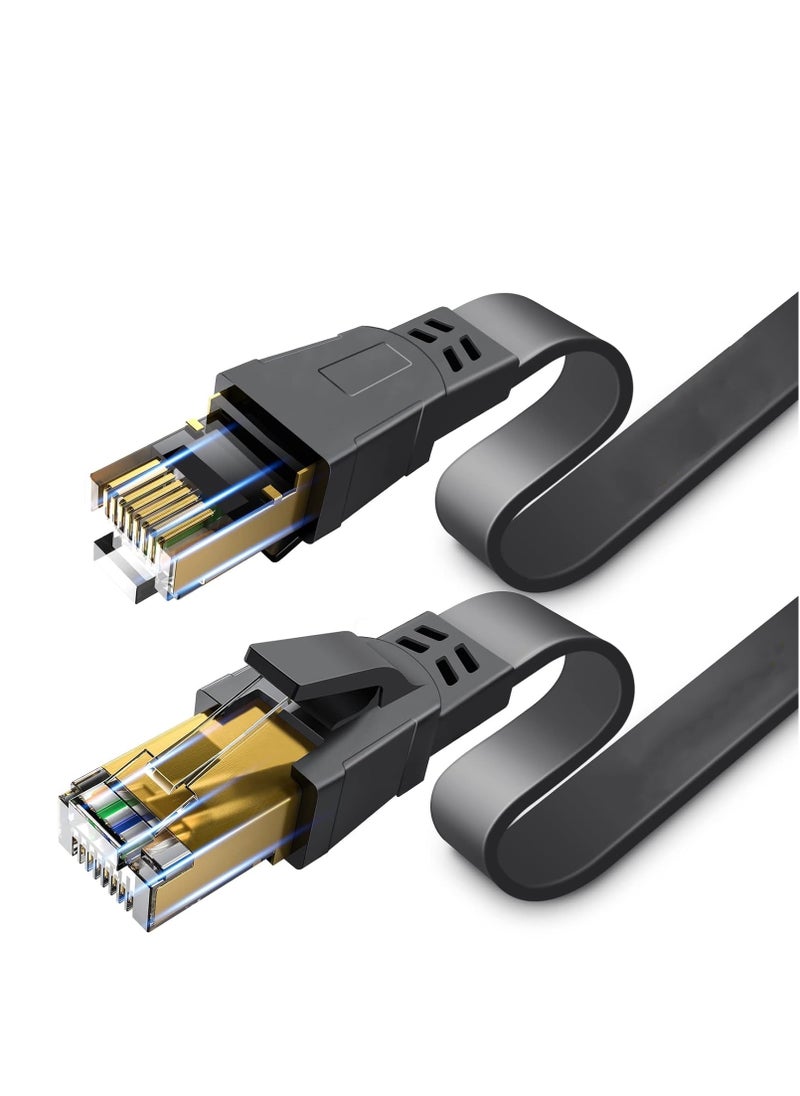 Cat8 Ethernet Cable, 30 Meters 40GBPS 2000Mhz Flat LAN Network Cable, High Speed Shielded Internet Network Patch Cord with Gold Plated RJ45 Connector for Modem, Router, Switch, PS5/PS4/PS3, Xbox