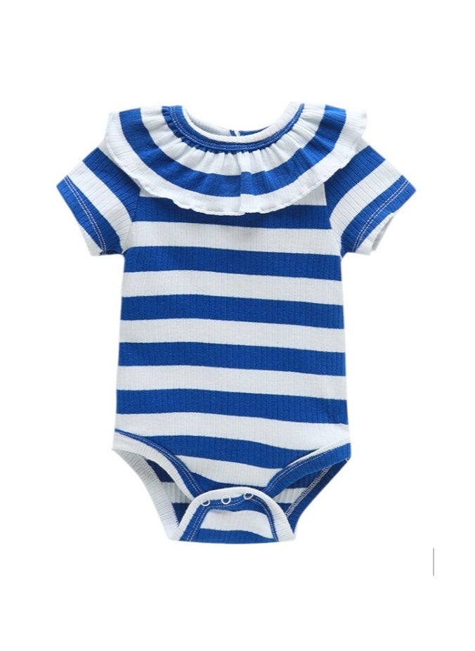 Bambimici Striple Print White- Blue Short Sleeve Bodysuit