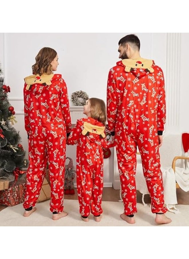 Matching Pajamas for Family Xmas Pjs Mathching Set Holiday Zip Up Hooded Onesie Long Sleeve Print Jumpsuit Soft Comfort Sleepwear  for Couples Adult Women Men Kid Baby