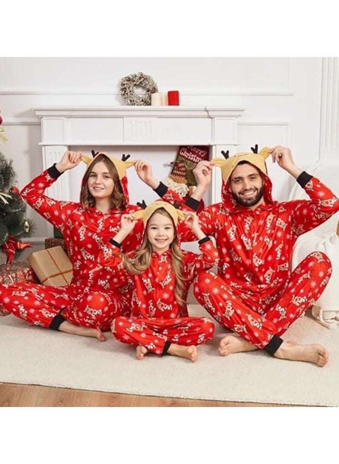 Matching Pajamas for Family Xmas Pjs Mathching Set Holiday Zip Up Hooded Onesie Long Sleeve Print Jumpsuit Soft Comfort Sleepwear  for Couples Adult Women Men Kid Baby