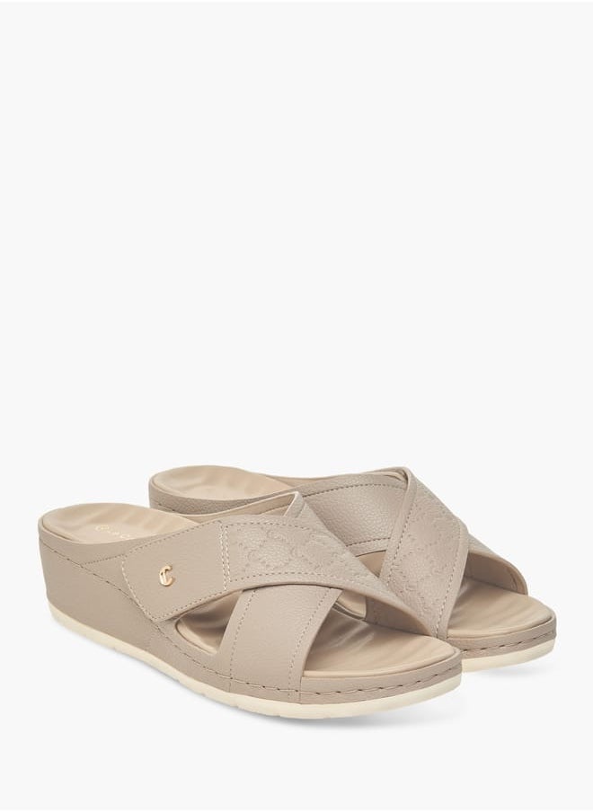 Women Textured Slip-On Cross Strap Sandals