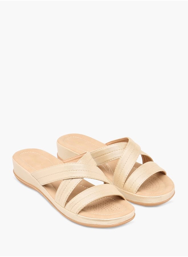 Women Textured Cross Strap Slip-On Sandals