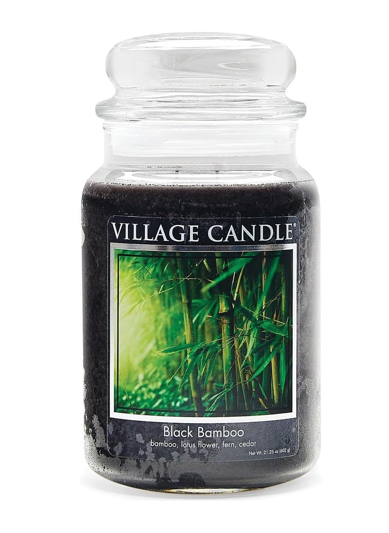 Village Candle Black Bamboo Large Glass Apothecary Jar, Scented Candle, 21.25 oz., Black