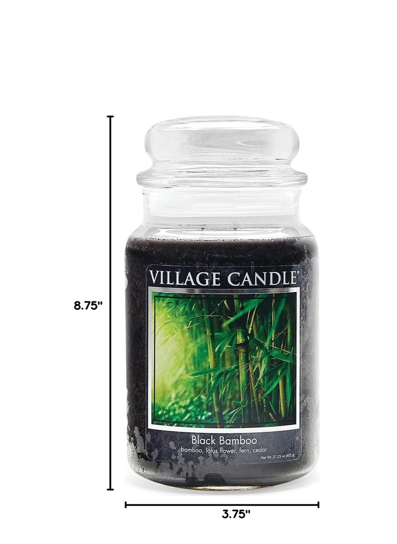 Village Candle Black Bamboo Large Glass Apothecary Jar, Scented Candle, 21.25 oz., Black