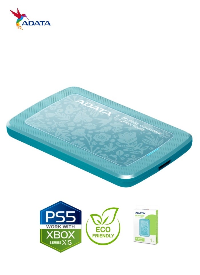 HD300 1TB ECO Friendly Ultra-slimExternal Hard Drive | Compatible with PS5 XBOX | Shock Sensor Protection | Green