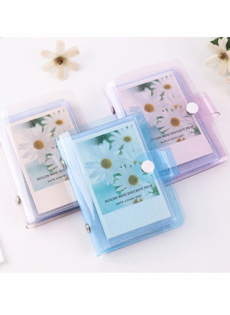 3-Pack 3-Inch Mini Photo Albums, Clear Sequin Portable Cards for Storage Favorites Gifts, 36 Pockets Jelly Color Instant Camera Accessories