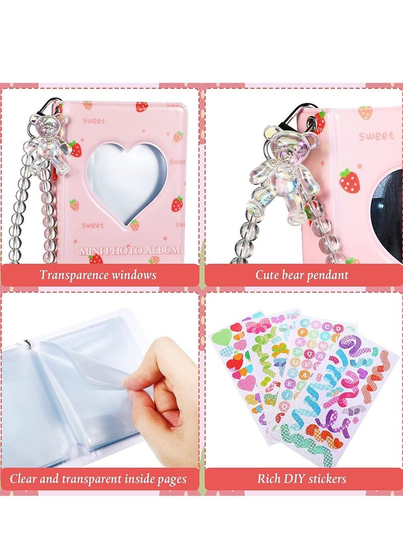 Photo Album Photocard, 2 Pcs Holder Book 3 Inch Kpop Mini Collect Binder 40 Pockets with Cute Decorative Stickers and Bracelet Card Holders