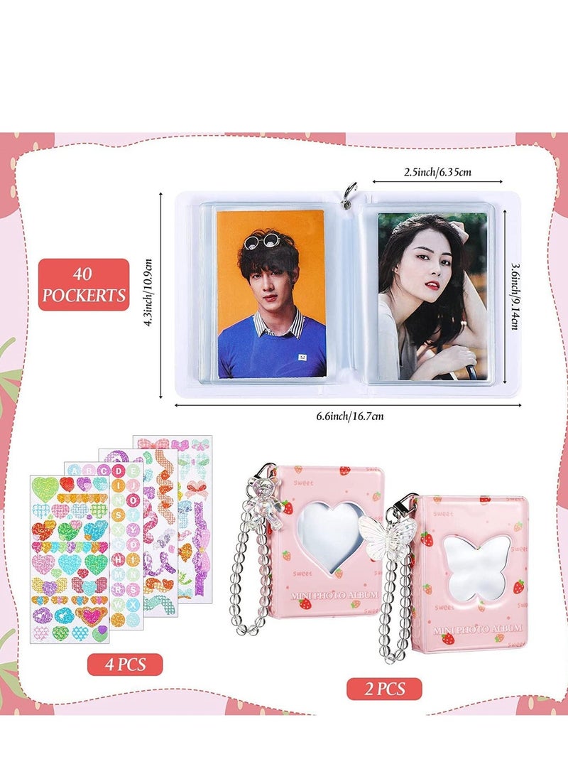 Photo Album Photocard, 2 Pcs Holder Book 3 Inch Kpop Mini Collect Binder 40 Pockets with Cute Decorative Stickers and Bracelet Card Holders