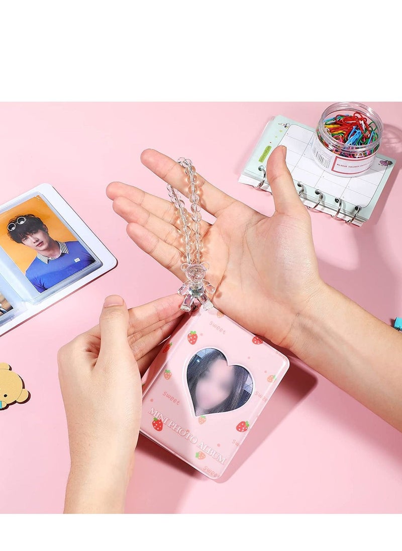 Photo Album Photocard, 2 Pcs Holder Book 3 Inch Kpop Mini Collect Binder 40 Pockets with Cute Decorative Stickers and Bracelet Card Holders