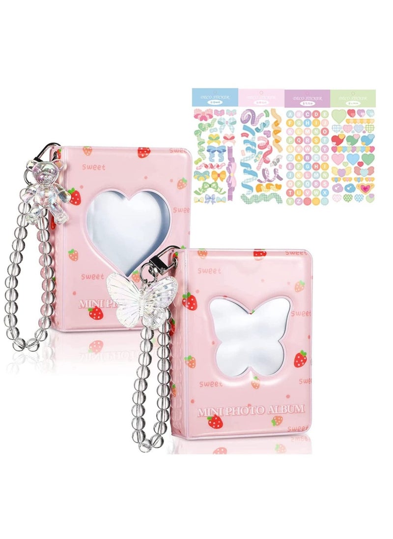 Photo Album Photocard, 2 Pcs Holder Book 3 Inch Kpop Mini Collect Binder 40 Pockets with Cute Decorative Stickers and Bracelet Card Holders