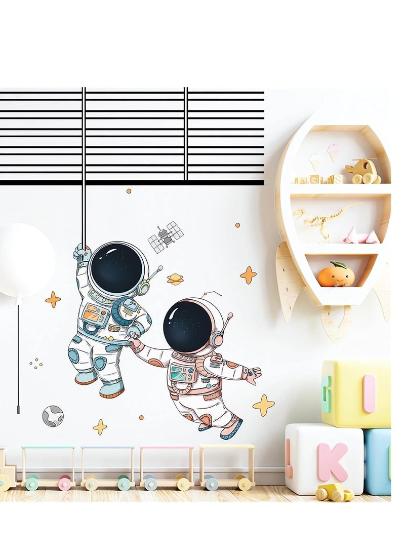 Astronaut Wall Stickers Space Flight Cosmic Decals DIY Removable Large Art Decoration Peel and Stick for Kids Baby Nursery Living Room Bedroom Sofa TV Background Decorations