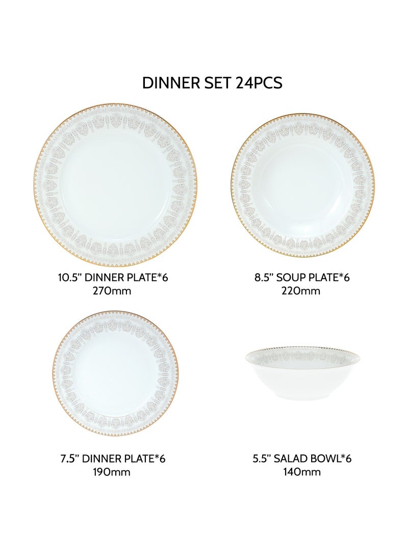 24PCS Porcelain Dinner Set Including Dinner Plates，bowl ，  Dinnerware Set Dishwasher Safe Service for 6